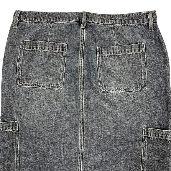 Old Navy Maxi Jean Skirt 14 Mid-Rise Drapey Denim Cargo Grunge Retro Dark Wash - Picture 6 of 10